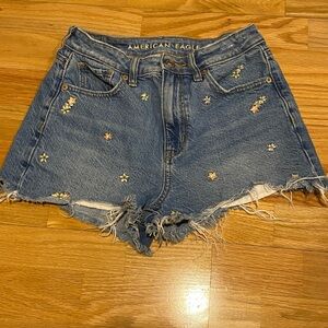 American Eagle Outfitters Embroidered Blue Jean Shorts